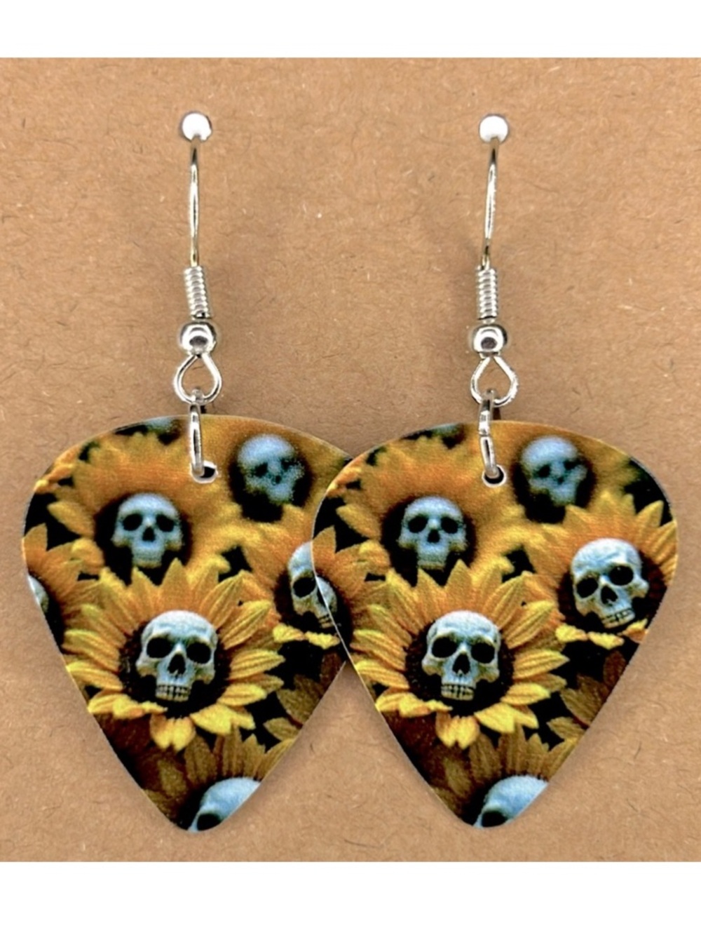 Skull Flower Guitar Pick Custom Earrings Halloween Fashion Jewelry